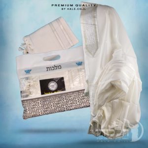 טלית 100% צמר תשבץ – פסים זהב - 504