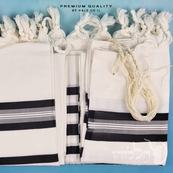 טלית 100% צמר תשבץ – פסים שחורים - 501