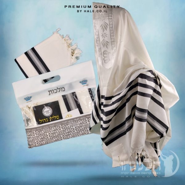 טלית 100% צמר תשבץ – פסים שחורים - 501