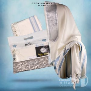 טלית 100% צמר תשבץ – פסים תכלת - 502