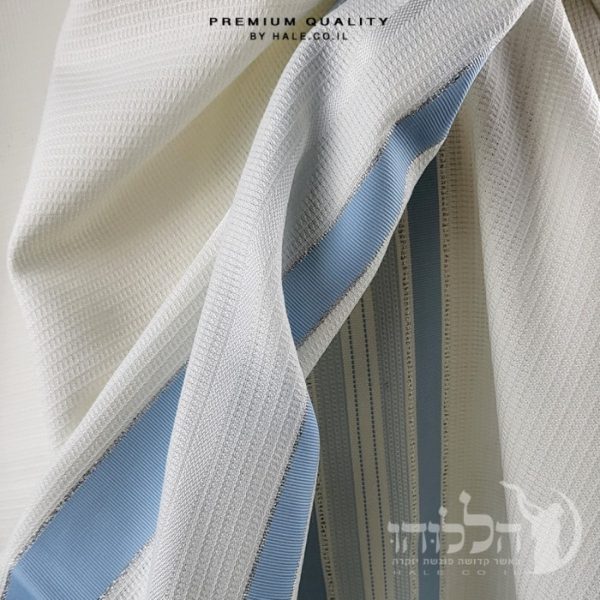 טלית 100% צמר תשבץ – פסים תכלת - 502