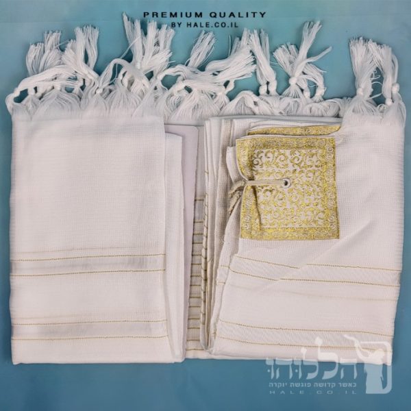 טלית חתנים אקרילן מהודרת פסים זהב לא מחליקה - 609