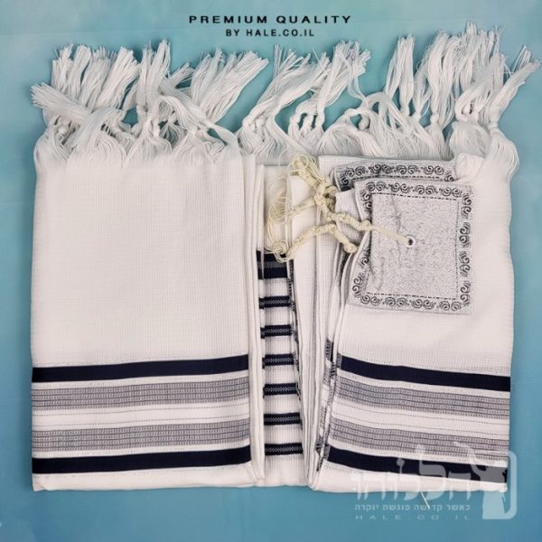 טלית חתנים אקרילן מהודרת פסים כחול כהה לא מחליקה - 610