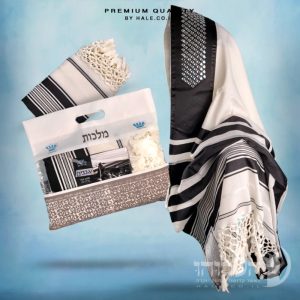 טלית מרוקאית 100% צמר תשבץ – שחור עם אבנים - 261