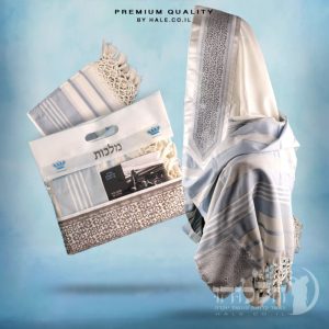 טלית מרוקאית 100% צמר תשבץ – פסים תכלת - 262