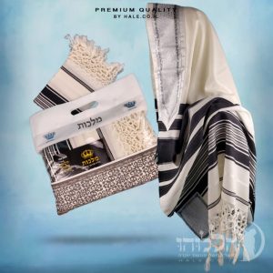 טלית תימנית 100% צמר חלק – פסים שחורים - 263