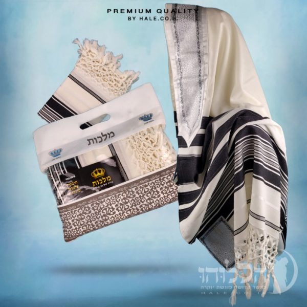טלית תימנית 100% צמר חלק – פסים שחורים - 263
