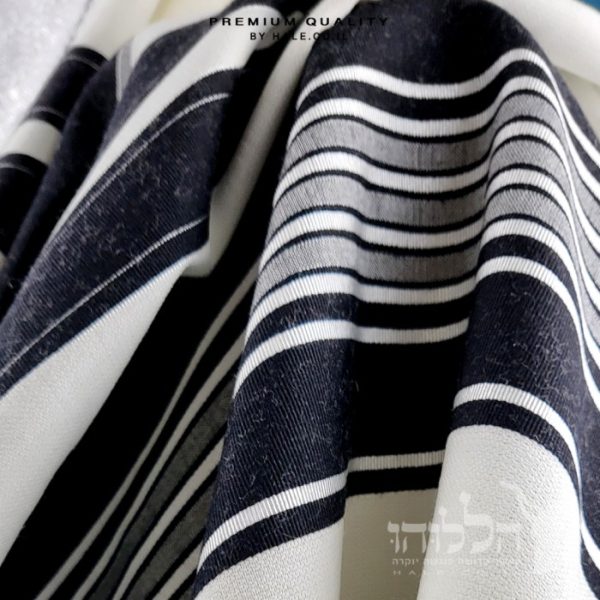 טלית תימנית 100% צמר חלק – פסים שחורים - 263